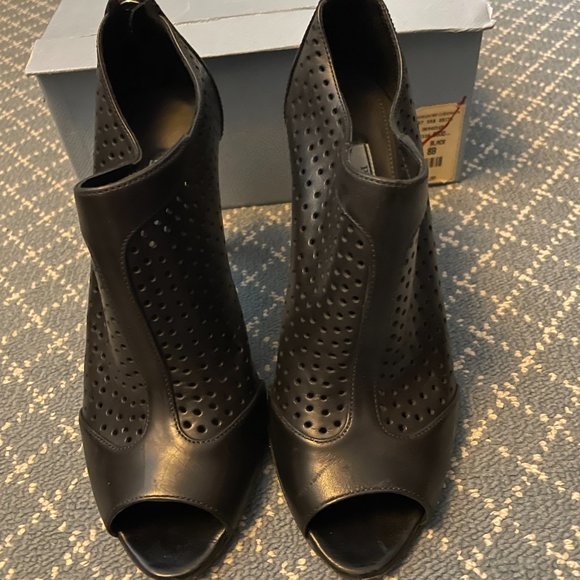 Prada Black Perforated Leather Open Toe Ankle Strap Heeled booties Size 8B - Picture 2 of 5